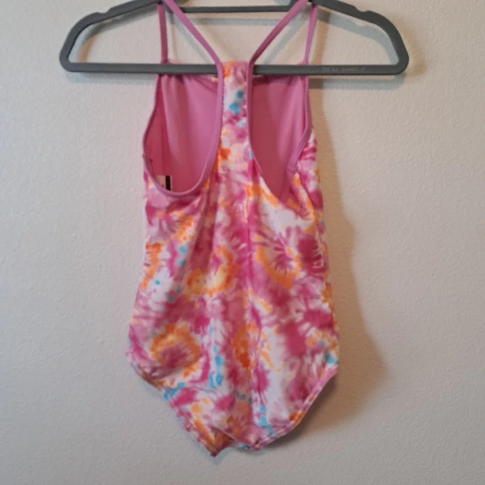 Speedo Girls Pink Orange Tie Dye One Piece Swimsuit Racerback Size Lrg L G 12-14